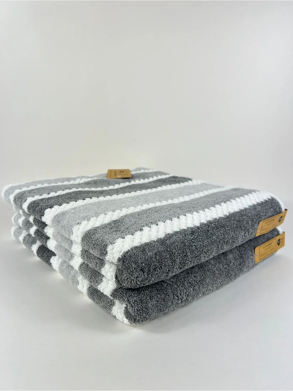 Eco Melange Bath Towels Gray White Striped Soft Plush 100% Cotton 3 Pc NEW